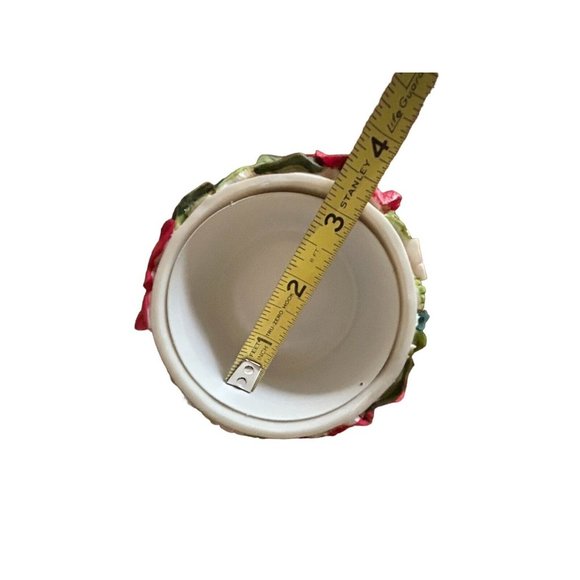 Vintage Poinsettia Floral Pillar Candle Holder w/Seasons Greetings add-on Dove** - Picture 6 of 14